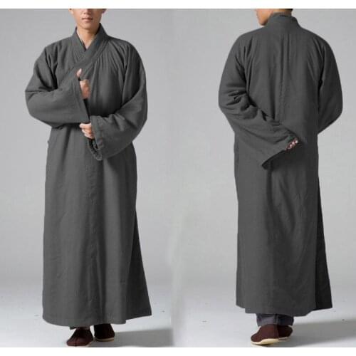 Unisex Cotton&linen winter&autumn warm clothing Zen monks suits coat shaolin monk master robe kung fu gown uniforms gray