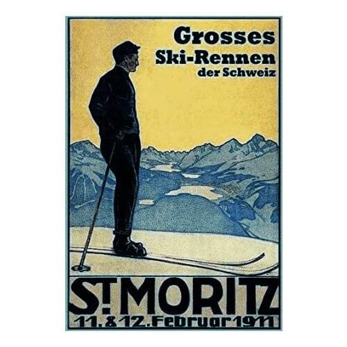 Ski Race St. Moritz Signs Vintage Road Signs High Way Metal Tin Sign for Wall Decor 8x12Inches (20x30cm)