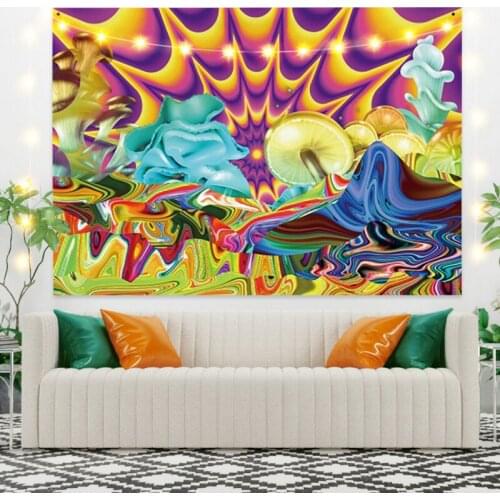 Yellow Cartoon Abstract Doodle Tapestry Vintage Exotic Summer Plant Nature Frame for Bedroom Photography Wall Decor