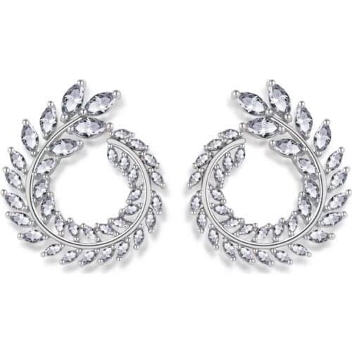 YJ140 925 Sterling Silver Leaf 5A NSCD Stone Fashion Ear Nails Korean Earrings For Women Stud Earrings Jewelry