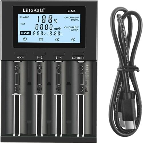 LIITOKALA LII-M4 4 Slots Battery Charger with LCD Display for 18650 26650 14500 AA AAABattery Smart Rechargeable Battery Charger