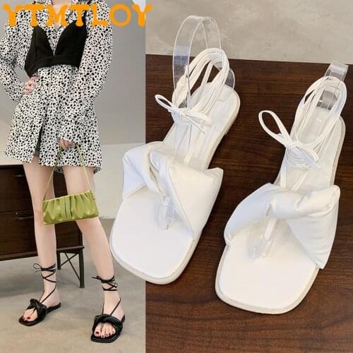 2021 summer new wild net celebrity strap clip square head fairy low heel Roman sandals Flat Sandals