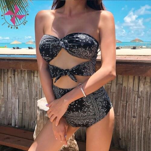 In The Wind 2021 Cut Out One-Piece Swimsuit Sexy Bow-knot Women Monokini Beach Bathing Suits Swimwear