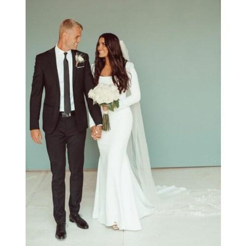 Vintage Long Square Neck Mermaid Wedding Dresses with Sleeve Custom Open Back Court Train Bridal Gown For Women