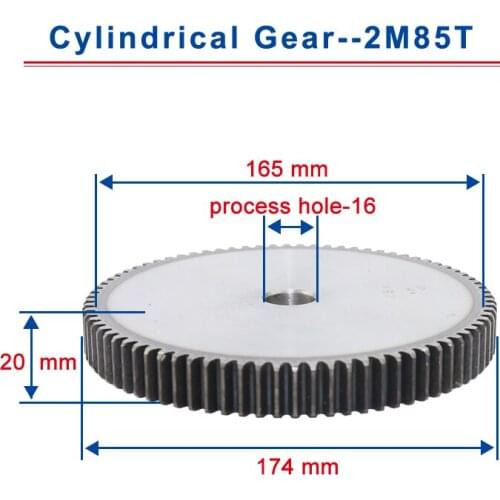 1piece 2M85T spur gear teeth outer diameter 174mm cylindrical gear process hole 16mm flat gear 45#carbon steel total height 20mm
