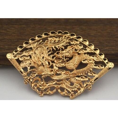 10pcs Brass Casting Filigree Dragon Phoenix Pendant Oriental Embellishment Stamping Charms DIY Bridal Wedding Jewelry Supplies