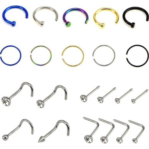 22pcs Nose Piercing Set Professional Stainless Steel Nose Ring Nose Screw Stud Nose Hoop Jewelry Accessories For Women Ladies