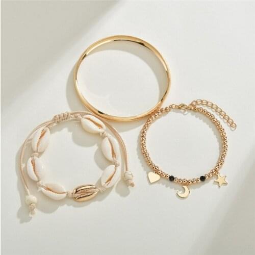 Heart Star Multilayer Shell Bead Rope Chain Bracelet Women Beach Sea Shell Bracelet Bangle Jewelry Party charm bracelets