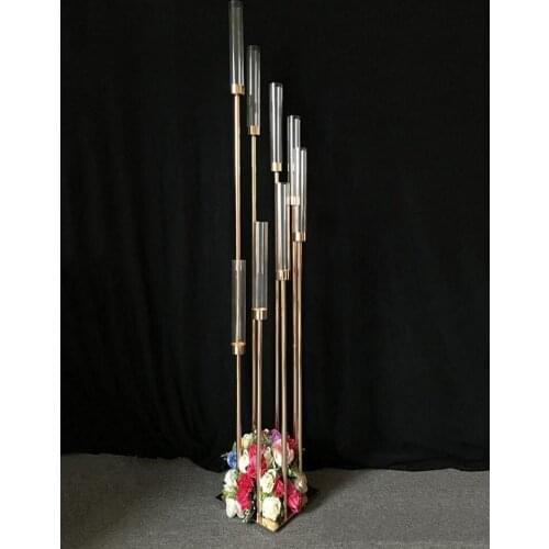 Flowers Vases 8 heads Candle Holders backdrops Road Lead props Table Centerpiece Gold Metal Stand Pillar Candlestick For Wedding