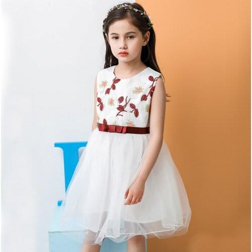2019 Girl Kids Fashion Flower Embroidery Mesh Princess Dress Girls Baby Summer Party Birthday Dresses Vestidos Children Clothes
