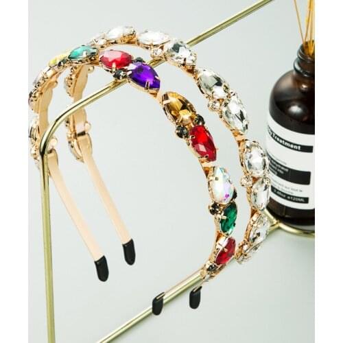 Girls Colorful Luxury Crystal Water Drop Shape Headwear Rhinestone Hair Band Women Hair Hoop Headbands Headdress Hair Accessorie