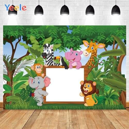 Yeele Birthday Photo Background Photophone Green Jungle Animals Giraffe Photography Backdrops for Decoration Customized Size