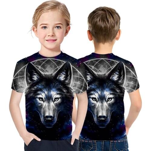 3D Print Tee Wolf Fierce Wolf T-Shirt Summer Boys And Girls Leisure Harajuku Crew Neck Street Top