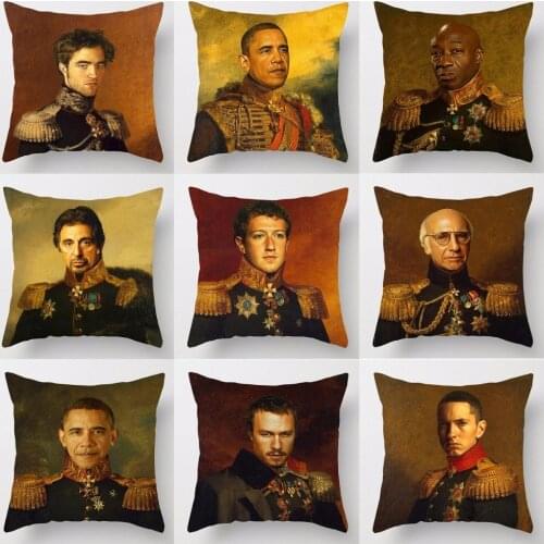 Oil Painting Portrait Cushion Cover Barack Obama Zuckerberg Duncan Pillow Cover Thin Linen Cotton Pillow Cases Bedroom Decor