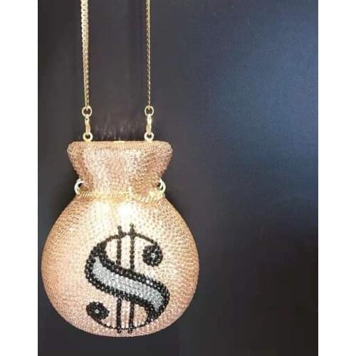 XIYUAN Champagne Color Rhinestone Clutch Purse For Wedding Party Clutch Bags Dollar Diamond Evening Bags Handbags For Women Gift