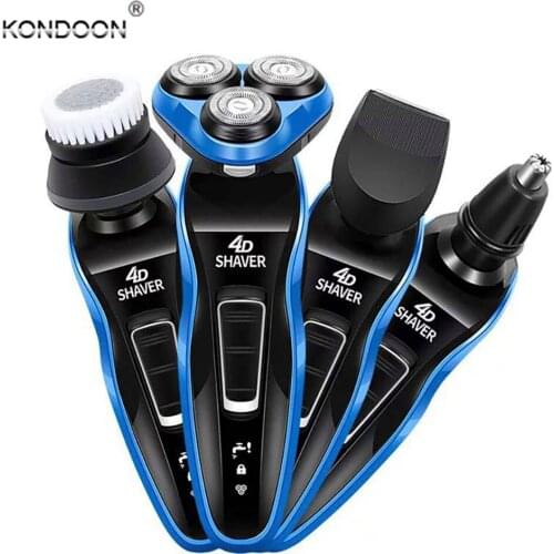 Kondoon Electric Shavers Shaving Machine 4 in 1 Beard Razors 4D 3 Blades Nose Hair Trimmer Clipper Rechargeable for Mens Face