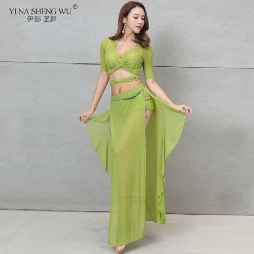 Belly Dance Practice Costume Top Long Split Skirt Set For Women Performance Oriental Indian Dancer Training Clothes Adult New