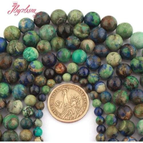 6.8.10.12mm Round Smooth Genuine AA Dark Green Azurite Stone Spacer Beads for DIY Women Men Jewelry Making Necklace Bracelet 15"