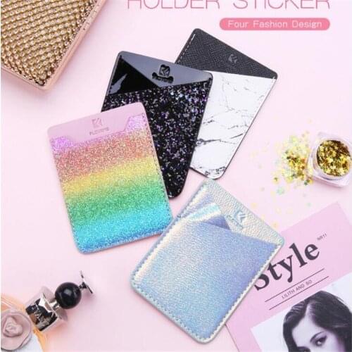 Hot sale Fashion Shining Mobile Phone ID Credit Card Holder Wallet Credit Pocket Adhesive Back Sticker Pouch Phone Accessories