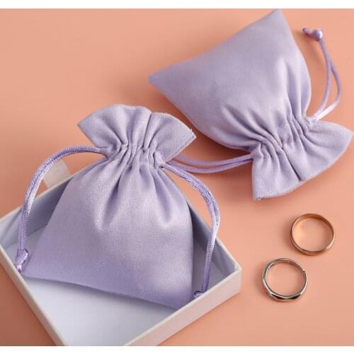 50 Small Jewelry Bags Purple Jewellery Packaging Drawstring Bags Skincare Package Pouches Flannel Suede Velvet Wedding Favor Bag