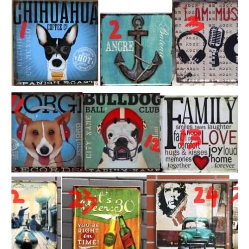 Retro style metal wall sign tin plaque shabby chic kitchen picture poster home shop party background decor rudder pug 30X30cm