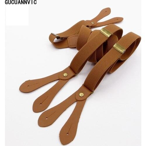 England Button strap suspenders 2cm wide bretelles pour homme 6 clip Vintage fashion Braces Personalized street pants suspenders
