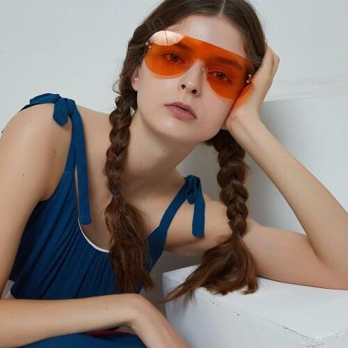 2019 Newest Fashion Women Sunglasses Brand One Piece Rimless Glasses Men Pilot Sunglasses Oversized Big Frame UV400 Protection