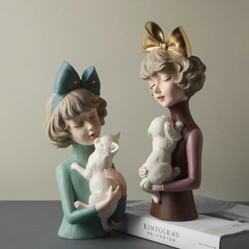 Nordic Resin Cute Girl Hugging Cat Statue Moden Art Home Decoration Interior Decor Figurine Living Room Sculpture Ornament Gift