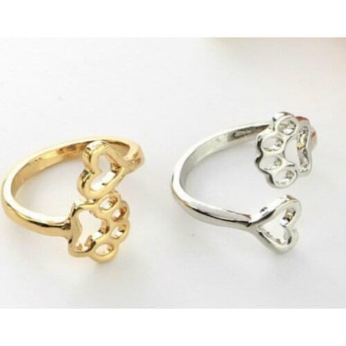 2020 New Gold Color Love Heart Dog Foot Open Adjustable Rings Simple Creative Hollow Paw Ring for Women Girls Fashion Jewelry
