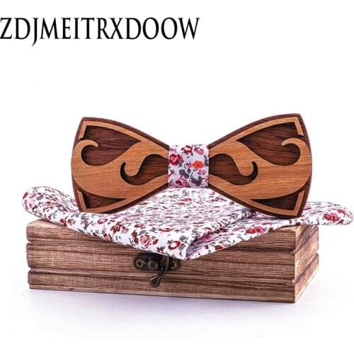 New Design Double beard Wooden Fashion Bow Ties cotton Novelty Handmade Solid Neckwear for mens Wedding Party Wood Gift ties