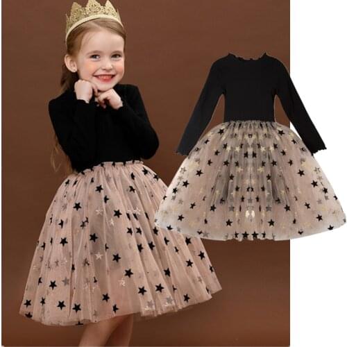 Sequined Star Design Baby Girls Dress Long Sleeve Princess Party Children Clothes Autumn Winter Kids Dresses 3-8 Years Vestidos