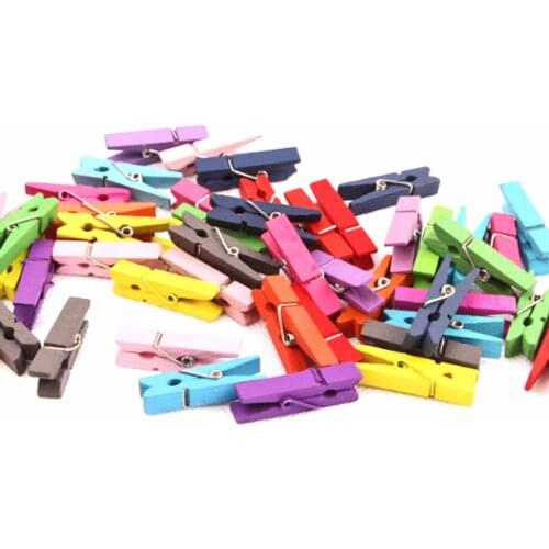 3.5x0.7x1cm/set Wooden Colored Photo Clips Memo Paper Peg Clothespin DIY Stationery Christmas Wedding Party Craft Home Decor