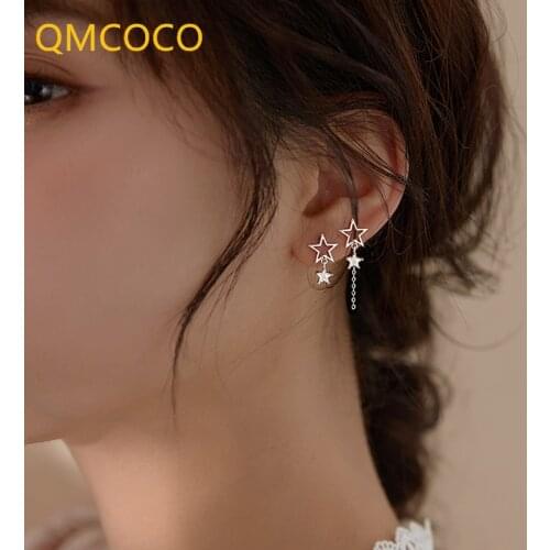 Simple Punk Star-Shape Tassel 925 Silver Earring Design Asymmetrical Woman Earrings Eardropt New INS Light Luxury Trend Jewelry