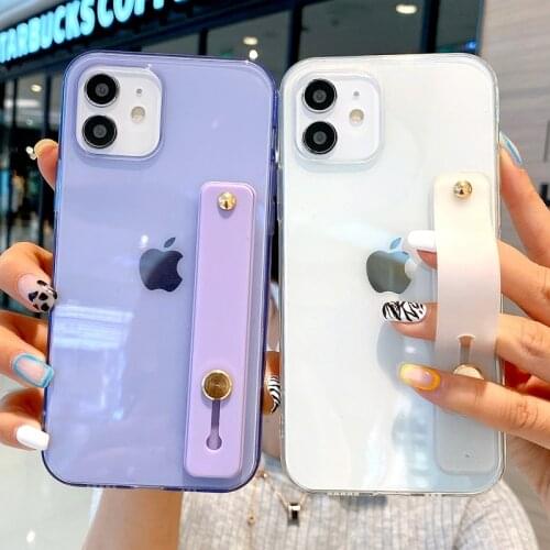 Wrist Strap Transparent Phone Case For iPhone 11 12 Pro Max X XR Xs Max 7 8 6 6S Plus SE 2020 Mini Kickstand Bumper Back Cover
