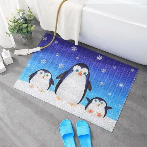 Cute Penguin Silk Loop Door Mat Carpet Living Room Mat PVC Anti-slip Mat Hallway Door Mat Entrance Door Mat Custom Size Bath Mat