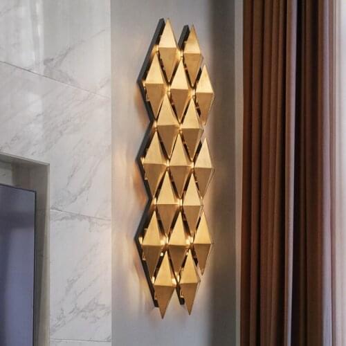 Wall Light Modern Golden Diamond Shaped Wall Lamp Creative Wall Light Bedroom Exhibition Hall Aisle Background Wall Sconce WA061