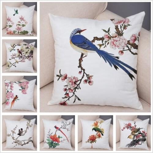 Super Soft Soft Plush Watercolor Lovely Birds Flower Robin Tit Finch Goldfinch Sparrow Berries Tufted Cushion Cover Pillow Case