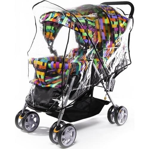 Behogar Universal PVC Double Front-to-Back Baby Stroller Pram Buggy Transparent Rainproof Cover Rain Shade Dust Shield Accessory