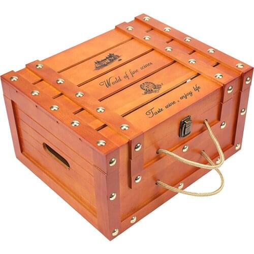Vintage Red Wine Box Storage Gift Champagne Wine Carrier For 6 Bottles Craft