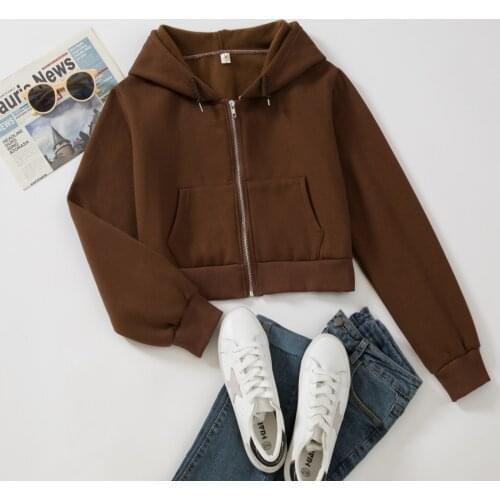 Vintage Hoodie Crop Top with Zipper Short Hoodies for Girls Korean Sweatshirt Women Winter 2021 Cotton Loose Harajuku Streetwear