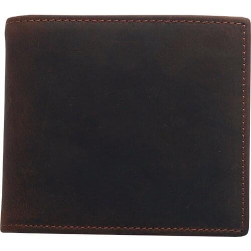 Vintage style crazy horse and first layer of leather short wallet RFID casual men Money Clips