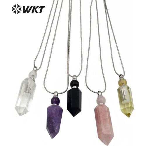 WT-N1161 WKT Natural Stone Bottle Shape Sweet Romantic Geometric Element Crystal Column 18 Inch Metal Necklace Women Necklace