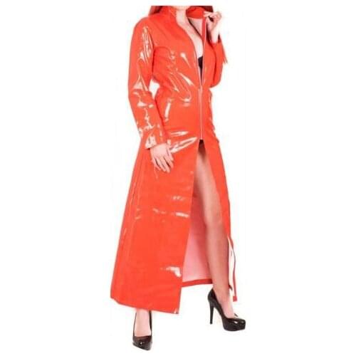 Custom Size Plus Size 6XL Red Blue Pink Women PU Faux Leather jacket Sexy wet Look Long PVC Long Coat