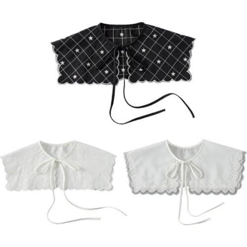 066F Fashion Women False Collar Geometric Pattern Embroidery False Collar Tie Summer Outfit Accessories Exquisite Decoration