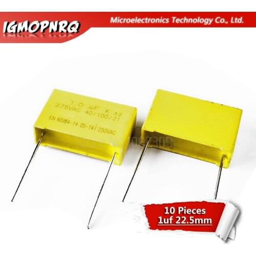 10pcs capacitor X2 capacitor 275VAC Pitch 22.5mm X2 275V Polypropylene film capacitor 1uF