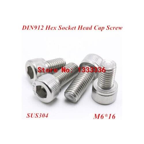 100pcs M6*16 DIN912 Hex socket head cap screw, 304 stainless steel Hexagon Allen Cylinder bolt