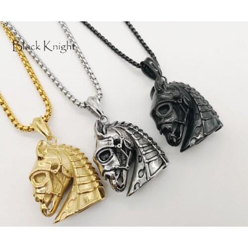 2019 AW Gohthetic Knight Horse skull pendant necklace Vintage stainless steel animal war horse skull necklace cool punk jewelry