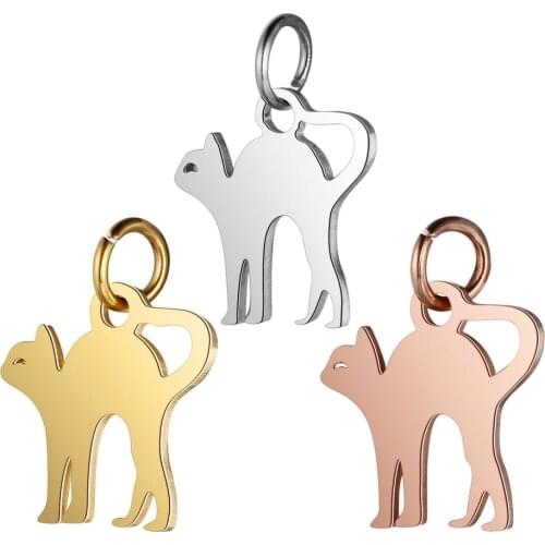 5pcs/lot 12*16mm Stainless Steel Cat Pendant Bracelet Charms DIY Crafting Jewelry Making Handicraft Accessories Wholesale