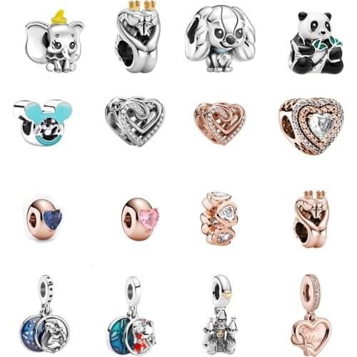 5PCS New Silver Color Flying Elephant Panda Heart Swan Castle Girl Bead Fit European Pandora Charm Bracelet Jewelry Accessories