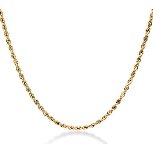 50cm Length 2MM Wide Gold-Color 316L Stainless Steel Twist Chain necklace For Women Men Jewelry